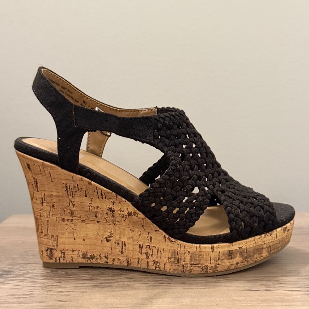 Black Woven Wedge Sandals